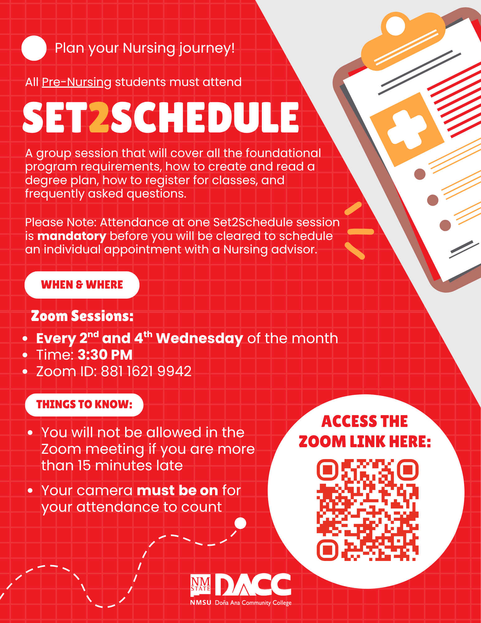 this is an image of the set2schedule orientation days, times and details